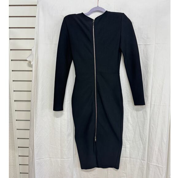 Dalia Macphee Long Sleeve Back Zip Bodycon Midi Dress Black Women's Size Small - Picture 2 of 3